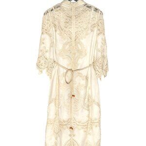 Zimmermann Ivory Crocheted Embroidered Tiggy Belted Shirt Dress